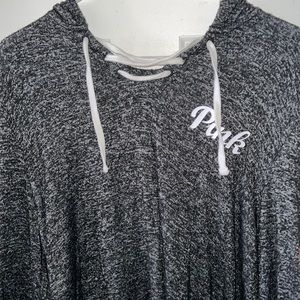 Victorias Secret Pink Cozy Lace Up Pullover Hoodie Sweater Top Black/Roses